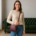 Crocodile Style Leather Shoulder Bag in Dark Red – Front View