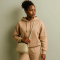 LeatherLuxe cream women’s shoulder bag front view