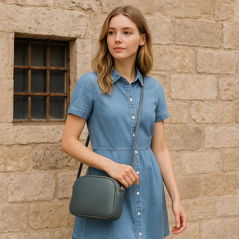 Women's Shoulder Bag in Gray Leather by LeatherLuxe