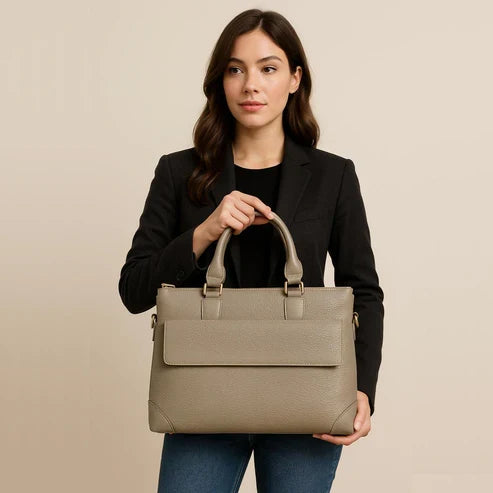 Premium Cream Leather Laptop Bag Unisex Business Bag