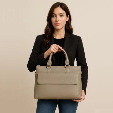 Premium Cream Leather Laptop Bag Unisex Business Bag