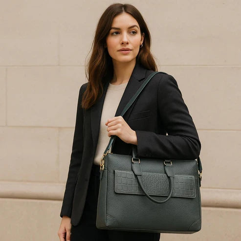 Gray Leather Laptop Bag – Front View