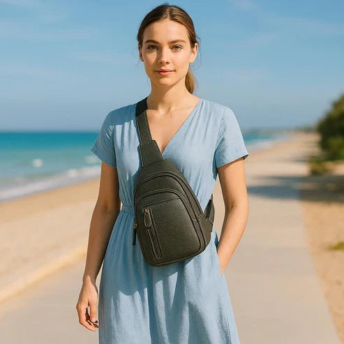 Grey Leather Unisex Sling Bag - Leather Crossbody Bag