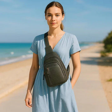 Grey Leather Unisex Sling Bag - Leather Crossbody Bag
