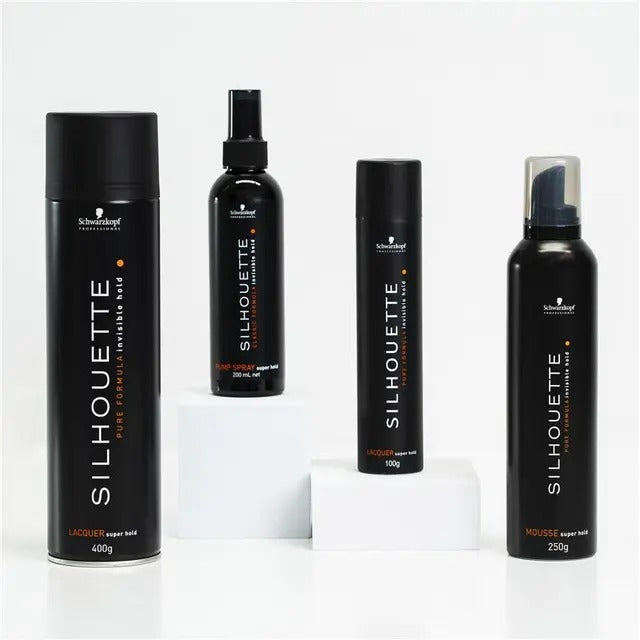 Collection of Schwarzkopf Silhouette hair products on a white background
