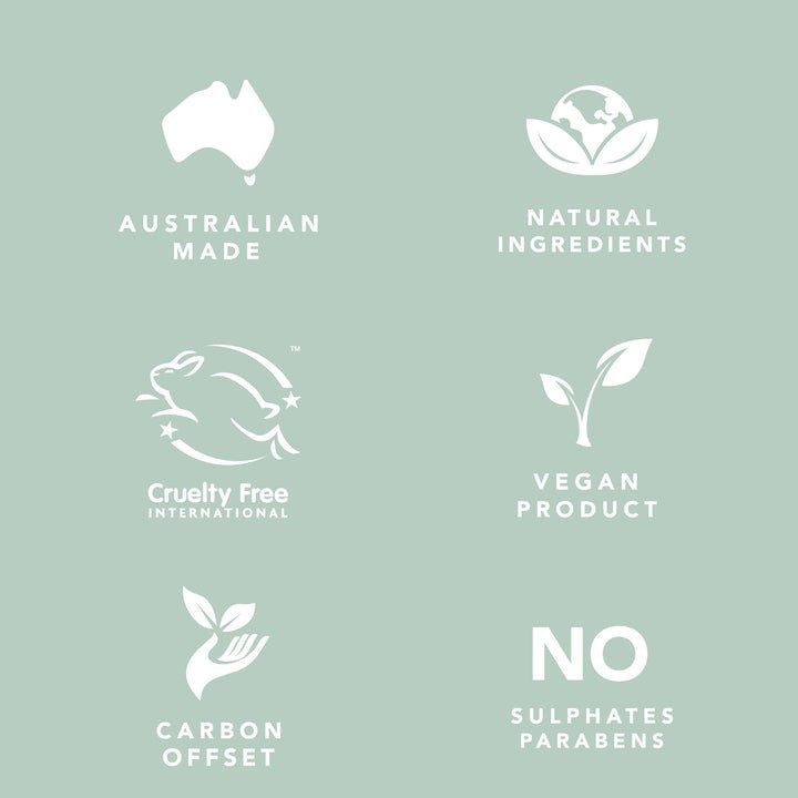 Set of icons and text on a light green background indicating product attributes.