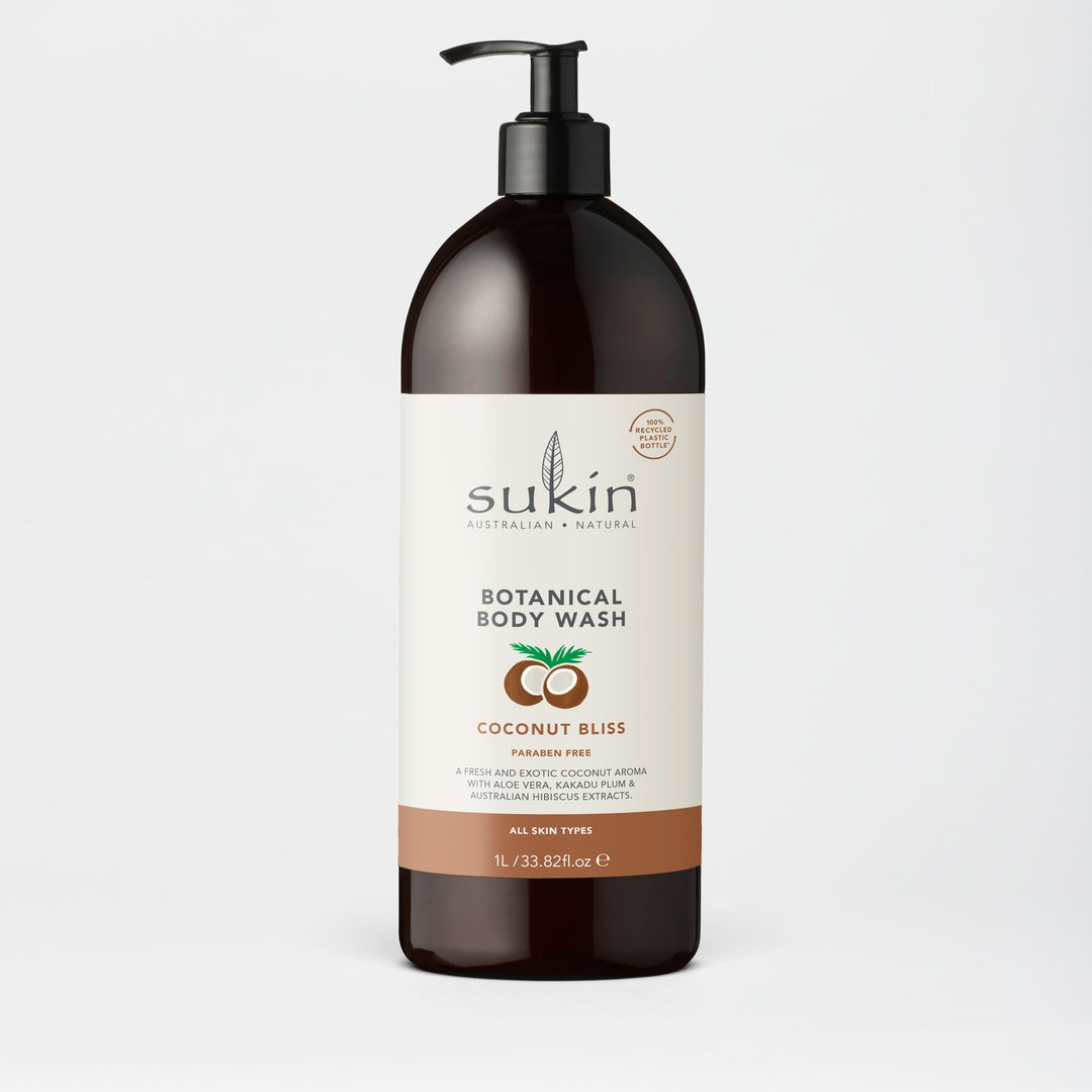Sukin Botanical Body Wash Coconut Bliss bottle on a light gray background