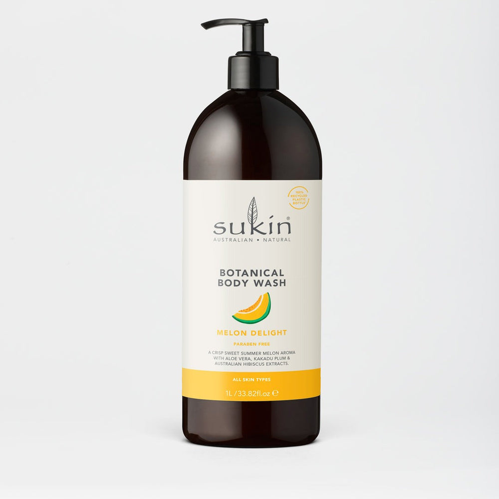 Sukin Botanical Body Wash bottle on a light gray background