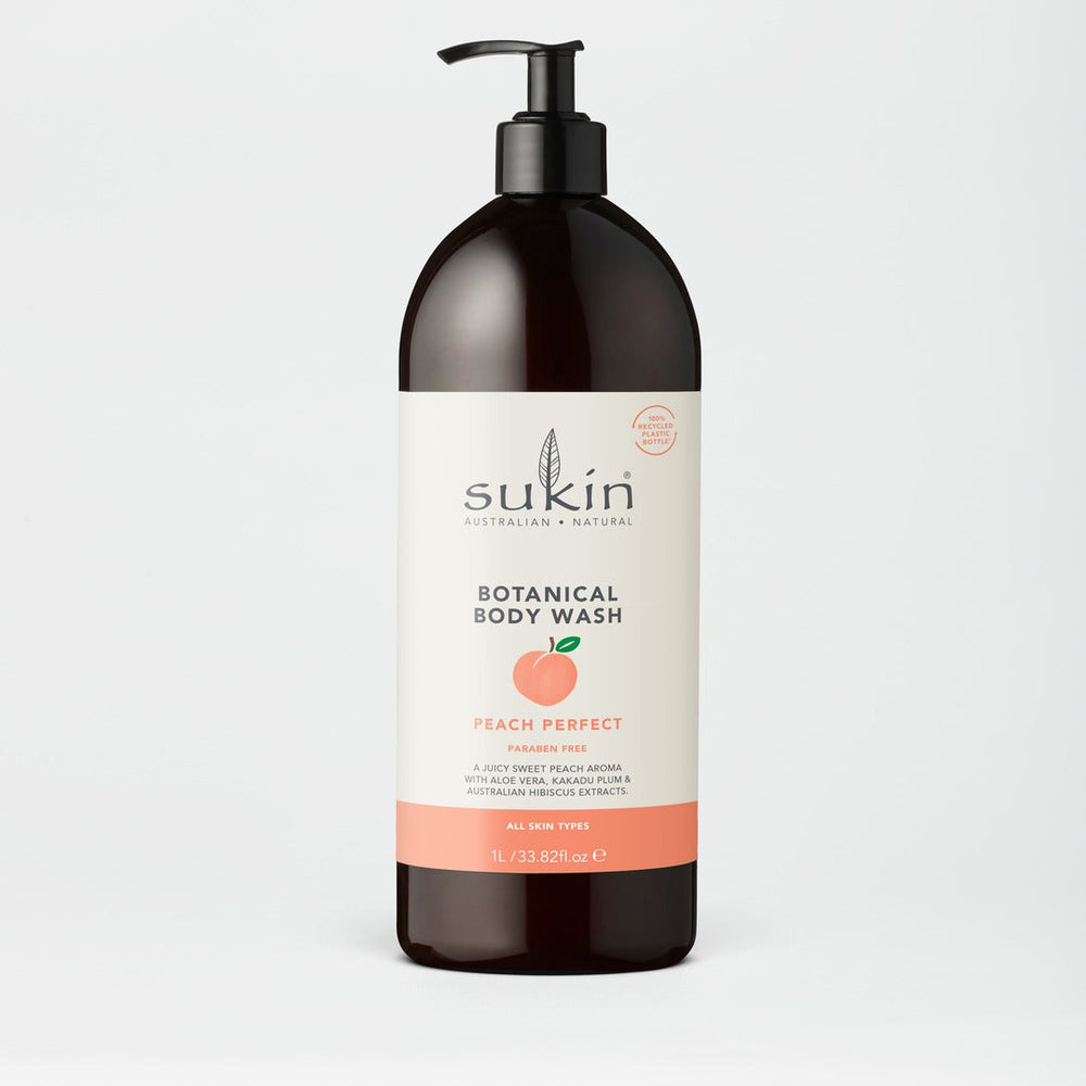 Sukin Botanical Body Wash bottle on a light gray background