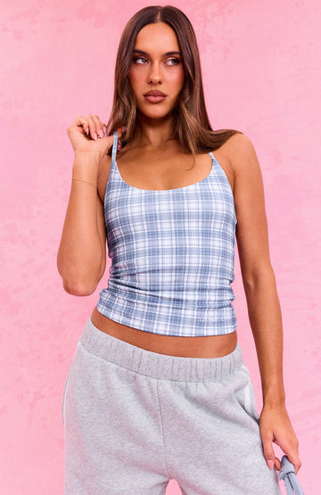 The Social Club Mirabelle Halter Top Blue Plaid | Women's Top
