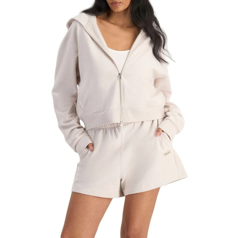 Bonds  Move Double Zip Hoodie in White Banksia, view 1