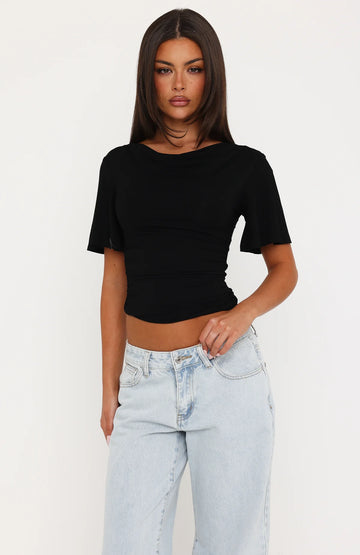 Cool Down Short Sleeve Top Black | Stylish Women's Casual Top