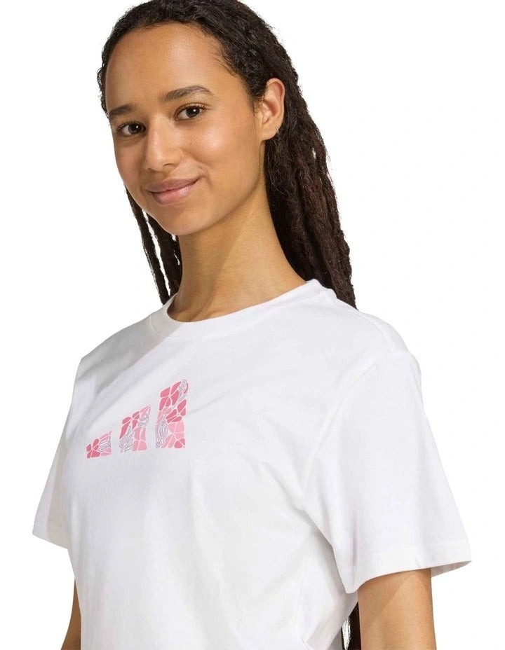 Adidas Soft Side Graphic T-Shirt with floral 3 Bar Logo, 100% cotton casual wear