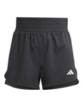 Adidas Pacer Training 3-Stripes Woven High-Rise Shorts for women in black, lightweight recycled polyester with AEROREADY moisture control and elastic waistband