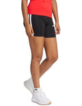 Adidas Essentials 3-Stripes High Waisted Biker Shorts in black with white stripes, cotton-elastane stretch fabric, sporty slim fit