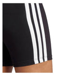 Adidas Essentials 3-Stripes High Waisted Biker Shorts in black with white stripes, cotton-elastane stretch fabric, sporty slim fit