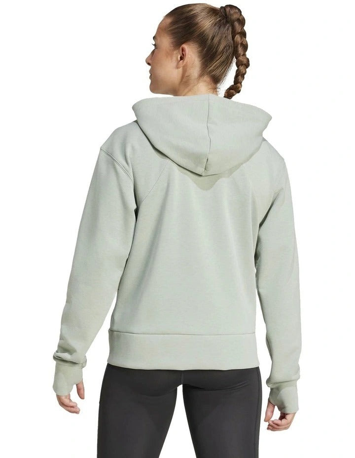 Adidas Training Full-Zip Hooded Sweatshirt for men with Climacool technology, soft fleece fabric, side-slip pockets, and recycled polyester blend in blackk