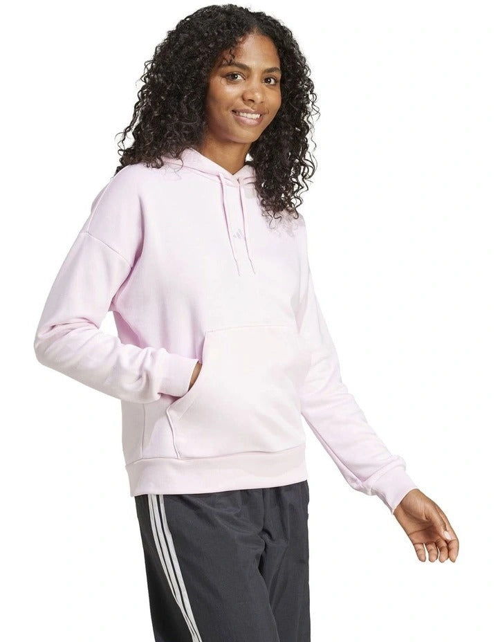 Adidas fleece hoodie with 3-bar chest logo, soft cotton blend, cozy relaxed fit