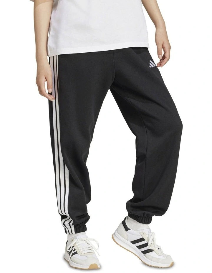 Adidas Essentials 3-Stripes Fleece Loose-Fit Joggers, Black/White, product view 4