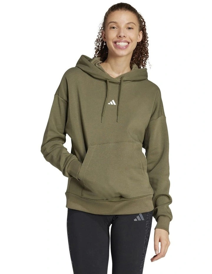 Adidas Essentials Small Logo Feel Cozy Hoodie, Olive Strata/White, product view 21