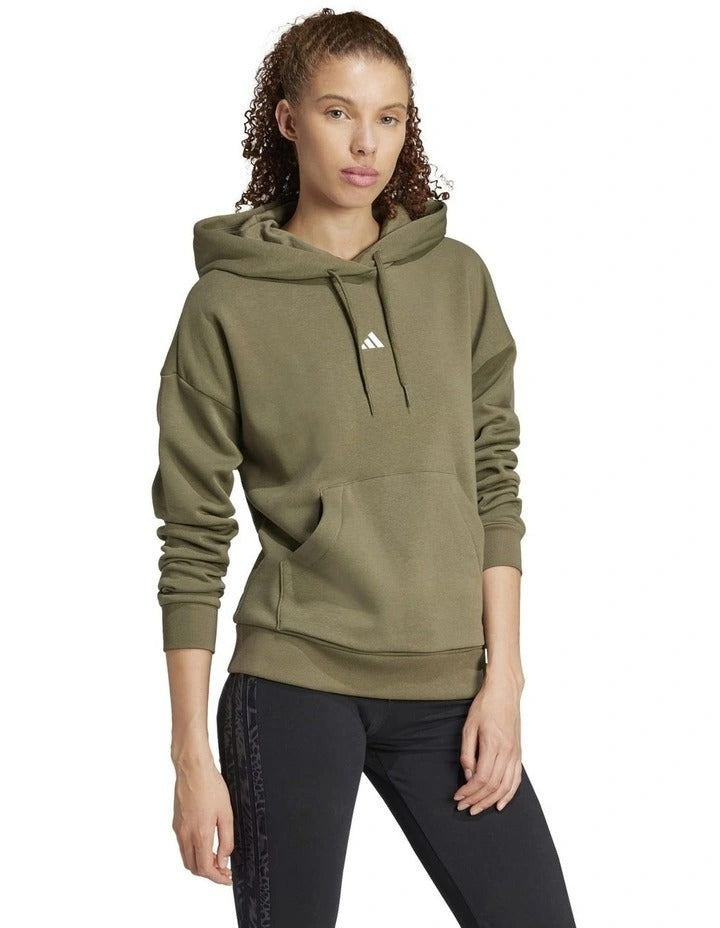 Adidas Essentials Small Logo Feel Cozy Hoodie, Olive Strata/White, product view 28
