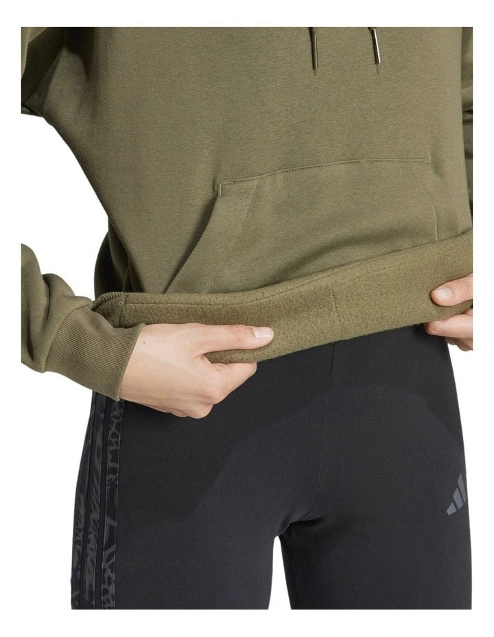 Adidas Essentials Small Logo Feel Cozy Hoodie, Olive Strata/White, product view 30