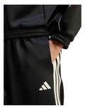 Adidas Stadium Stripes Tracksuit Bottoms in black with signature 3-Stripes, soft recycled polyester-cotton blend, satin piping, and matte rubber-print logo.