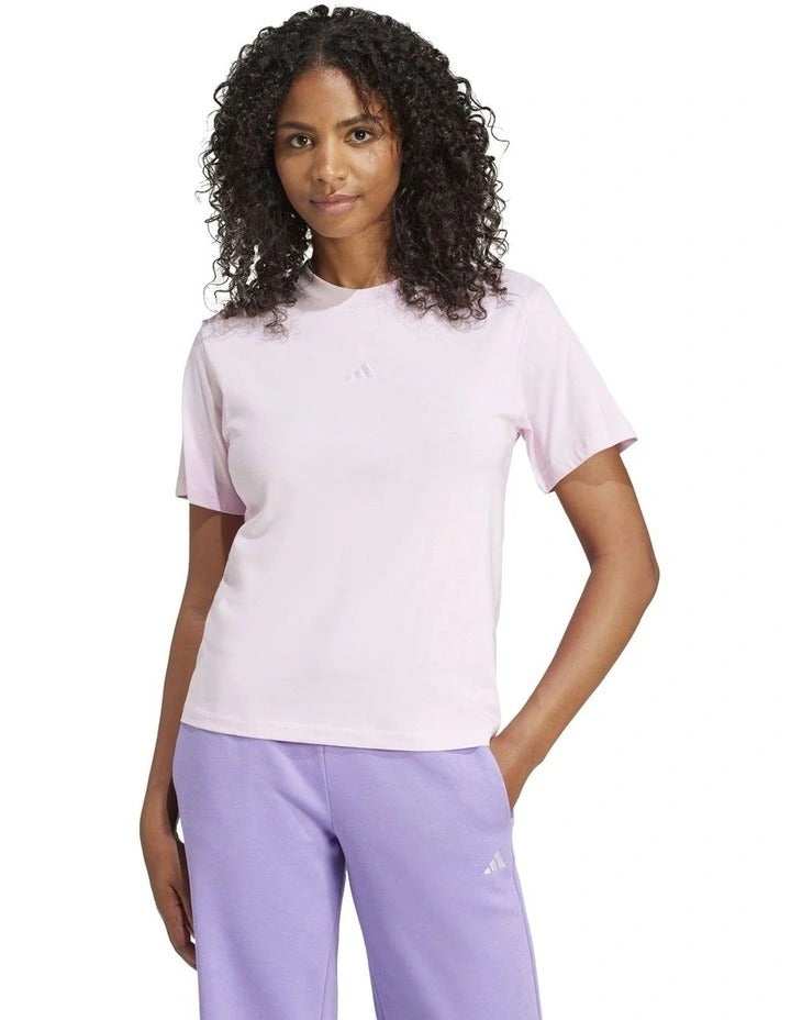 Adidas Essentials Small Logo Cotton T-shirt, Clear Pink/White, product view 6