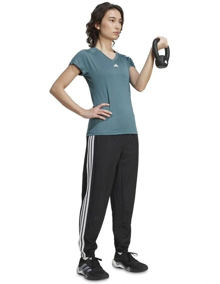 Adidas AeroReady Train Essentials Minimal Branding V-Neck Tee for men – lightweight recycled polyester training t-shirt with moisture-wicking technology and minimalist 3 Bar Logo
