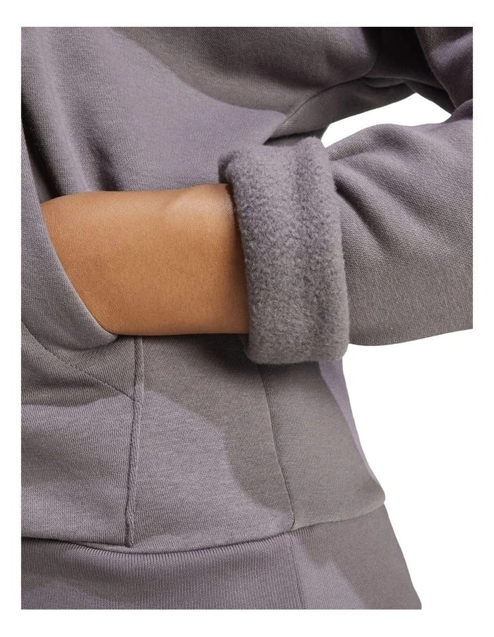 Adidas Essentials Small Logo Feel Cozy Hoodie, Grey Strata/White, product view 26