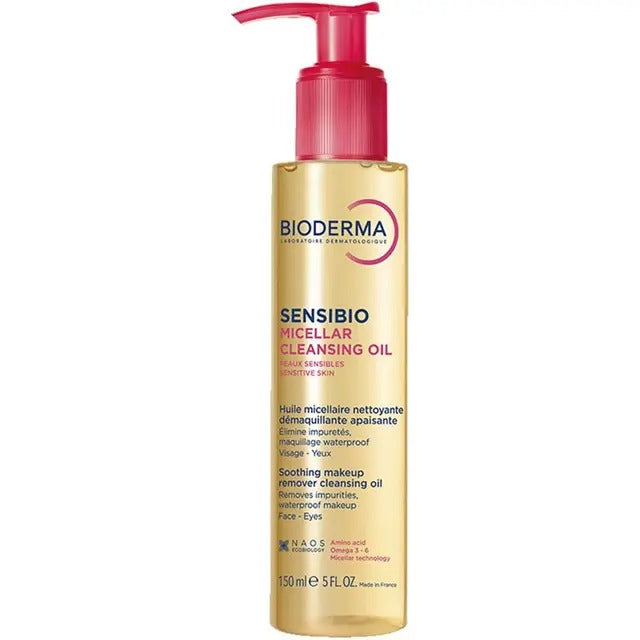 Bioderma Sensibio Micellar Cleansing Oil – gentle makeup remover for sensitive skin, no oily residue.