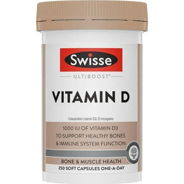 Swisse Vitamin D 250 Capsules – Supports bone, teeth, and immune health. Helps calcium absorption and maintains vitamin D levels.