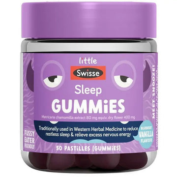 Little Swisse Sleep Gummies for kids with chamomile to support restful sleep.