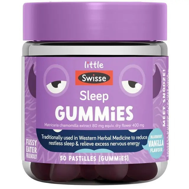 Little Swisse Sleep Gummies for kids with chamomile to support restful sleep.