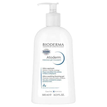 Bioderma Atoderm Intensive Gel Moussant 500ml hydrating foaming cleanser for dry, sensitive, eczema-prone skin.