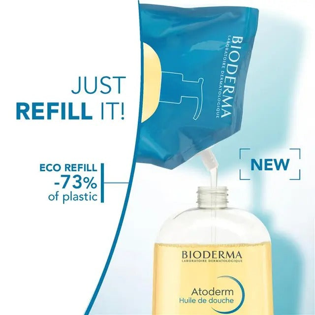 Bioderma Atoderm Ultra-Nourishing Shower Oil Cleanser Eco Refill 1L — hydrating, soothing body wash for dry, sensitive skin.