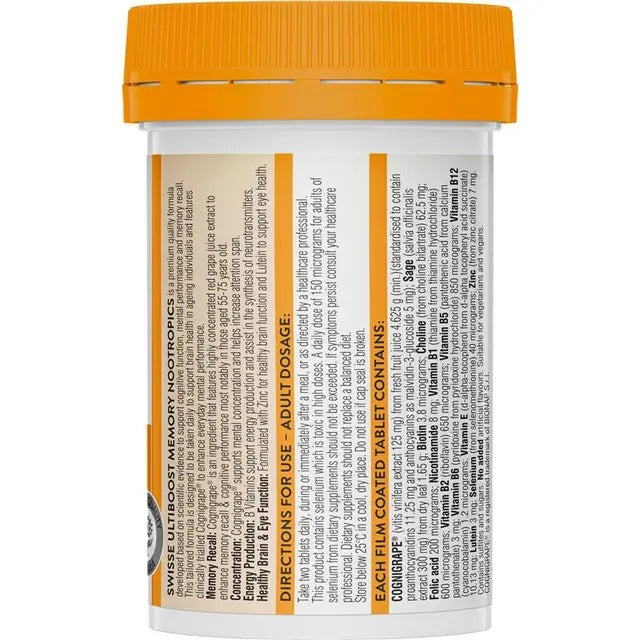 Swisse Ultiboost Memory Nootropics 60 Tablets for memory recall and brain support with COGNIGRAPE®.