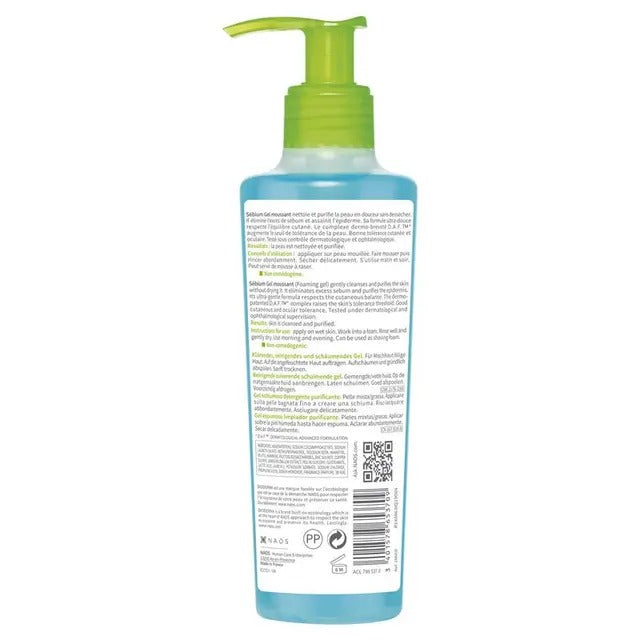 Bioderma Sébium Gel Moussant gentle foaming cleanser for oily and acne-prone skin.