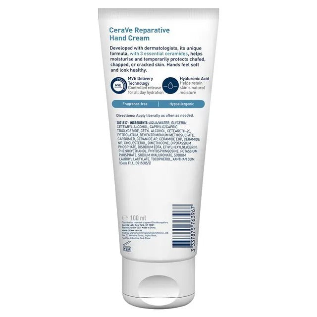 CeraVe Reparative Hand Cream 100ml – non-greasy hydration for dry hands