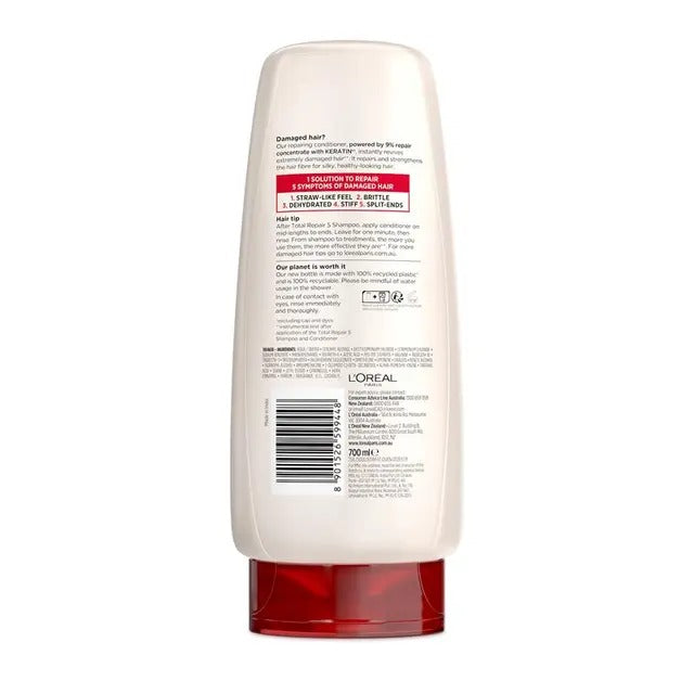 L'Oreal Elvive Total Repair 5 Conditioner 700ml repairs damaged hair for silky, healthy results.