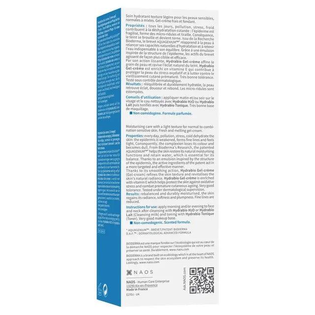 Bioderma Hydrabio Gel-Crème — light hydrating moisturiser for normal to combination, dehydrated skin.