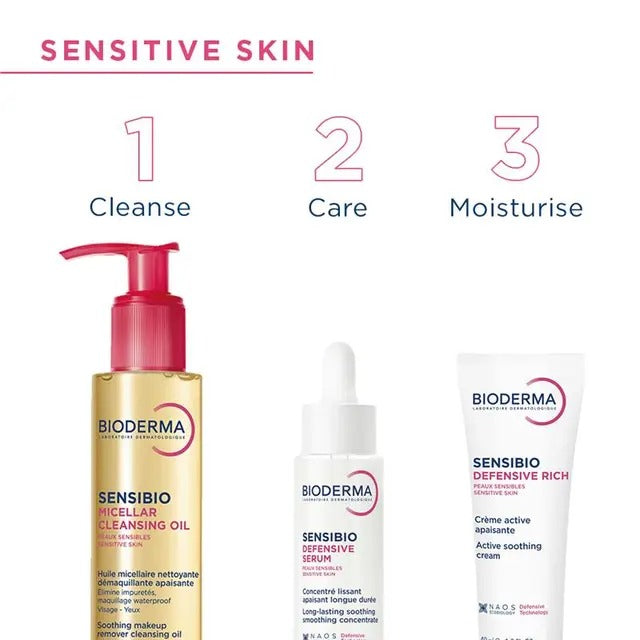 Bioderma Sensibio Micellar Cleansing Oil – gentle makeup remover for sensitive skin, no oily residue.