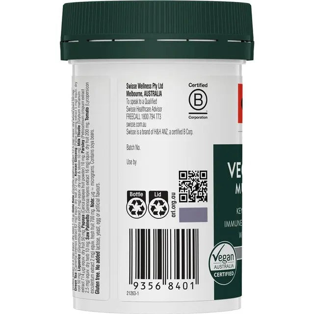 Swisse Vegan Men's Multivitamin 60 Tablets for daily energy and muscle support.