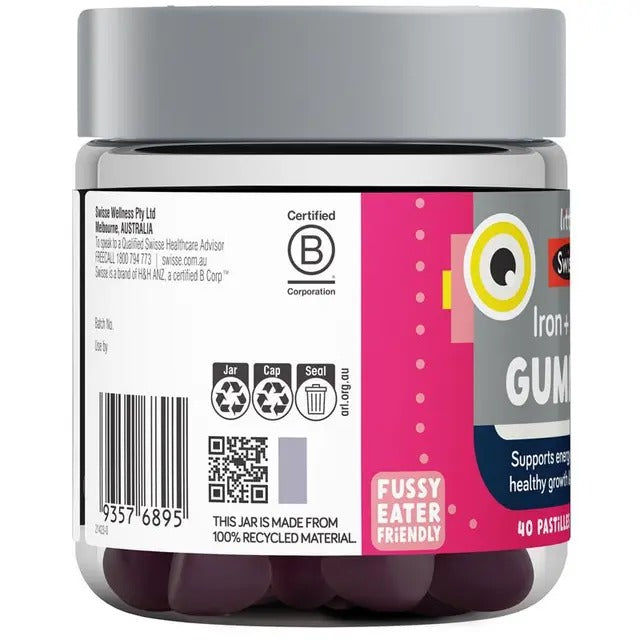Little Swisse Iron + Vit C Gummies for kids – supports growth, energy & immunity.