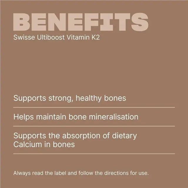 Swisse Ultiboost Vitamin K2 60 Capsules for strong bones and calcium absorption.