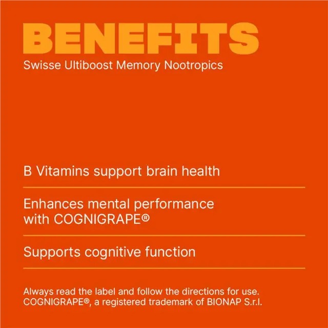Swisse Ultiboost Memory Nootropics 60 Tablets for memory recall and brain support with COGNIGRAPE®.