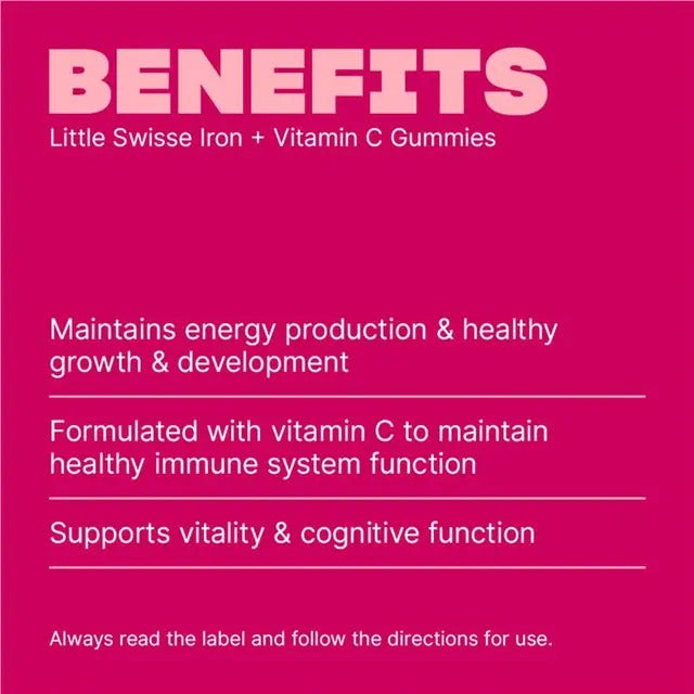 Little Swisse Iron + Vit C Gummies for kids – supports growth, energy & immunity.
