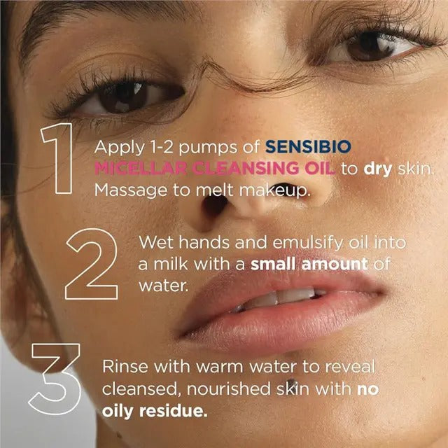 Bioderma Sensibio Micellar Cleansing Oil – gentle makeup remover for sensitive skin, no oily residue.