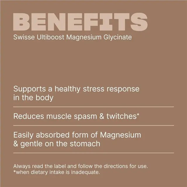 Swisse Ultiboost Magnesium Glycinate 120 Tablets for muscle relaxation and stress support.