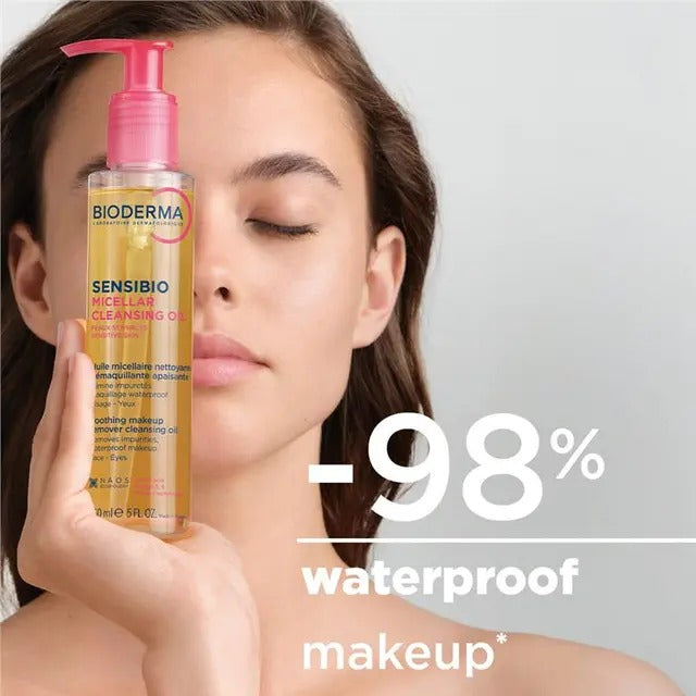 Bioderma Sensibio Micellar Cleansing Oil – gentle makeup remover for sensitive skin, no oily residue.
